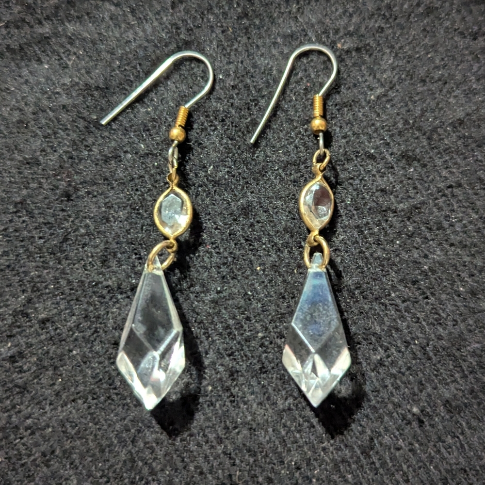 Gold and Silver Tone Clear Crystal Drop Statement Earrings